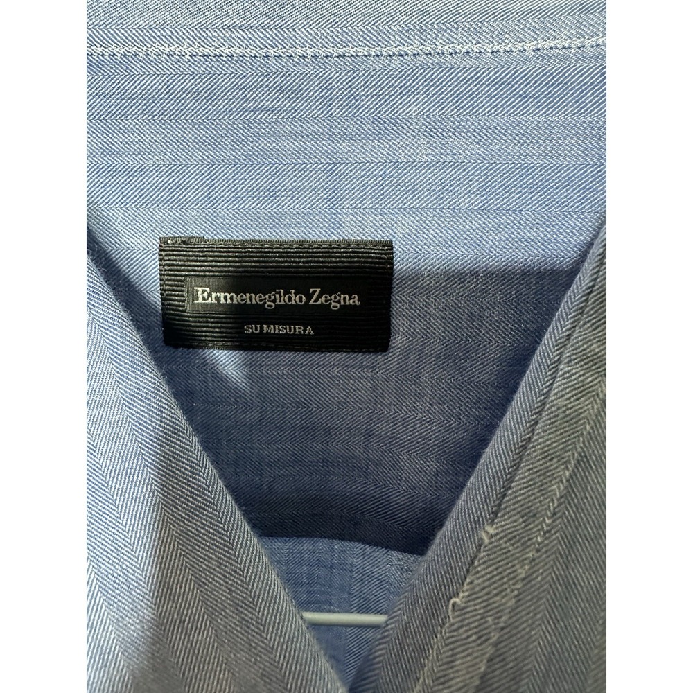 Ermenegildo Zegna Su Misura Regular Fit Long Sleeve Blue Shirt 46/18 - Picture 4 of 13